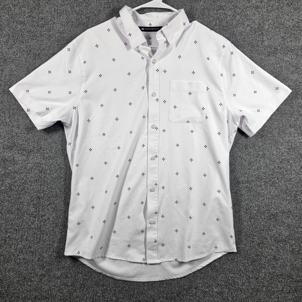 Travis Mathew‎ Button Up Shirt Mens Medium White Floral Print Casual Golfcore